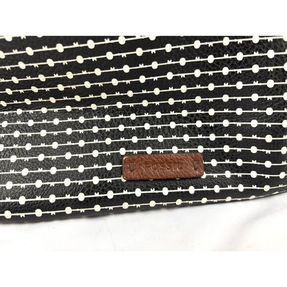 Fossil Rachel Leather Black Striped Tote Purse Classic Brown Black - Picture 3 of 16